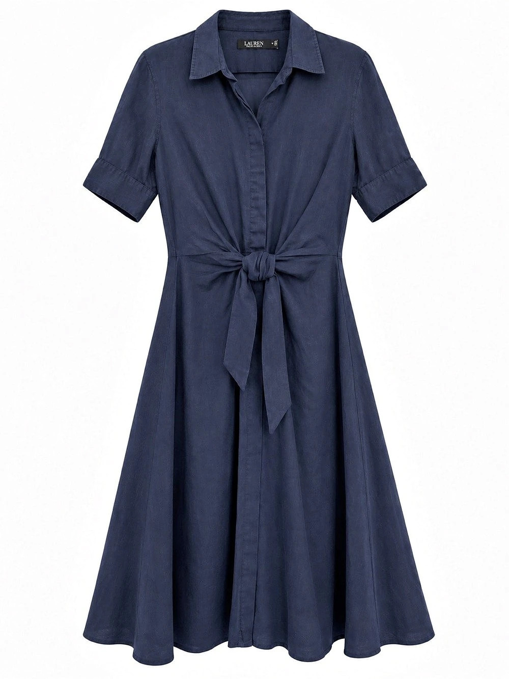 Lauren Ralph Lauren Linen Tie-Front Linen Shirtdress Navy - Size 10